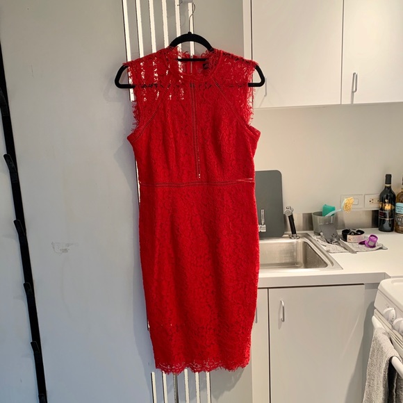 Red Lace High Neck Dress - Picture 5 of 8